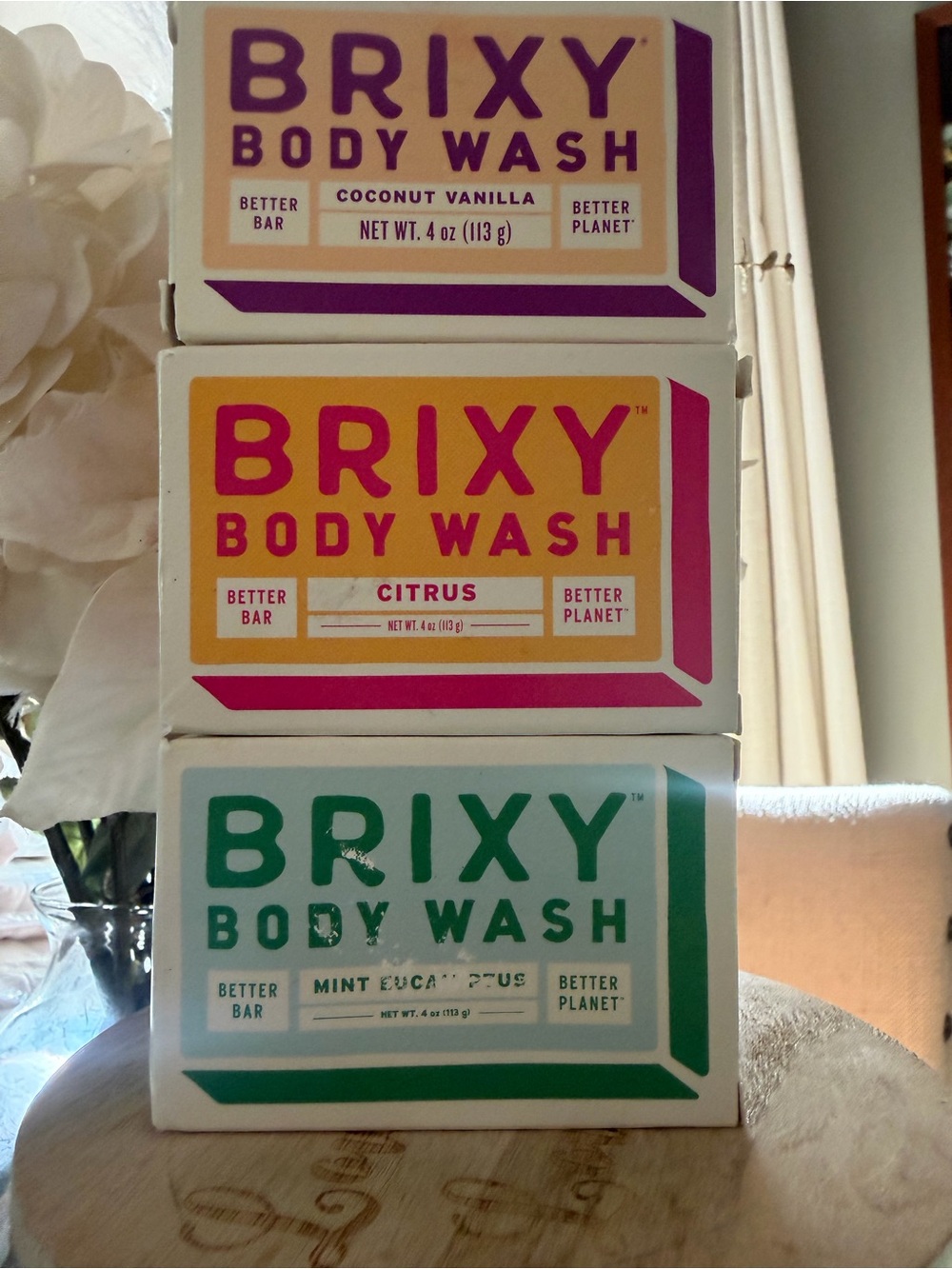 Lot Of 3 BRIXY BARS Body Wash Coconut Vanilla, Citrus & Mint Eucalyptus NEW